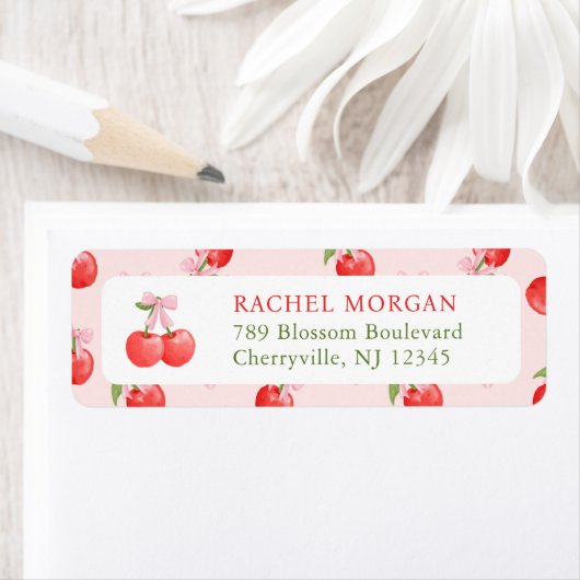 Waterverf Rode Roze Bow Cherry Retouradres Labe Etiket (Insitu)