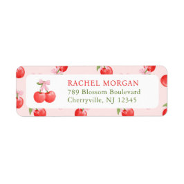 Waterverf Rode Roze Bow Cherry Retouradres Labe Etiket