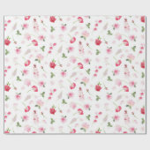 Waterverf Rode roze Floral Cadeaupapier (Vlak)