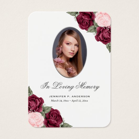 Waterverf Rode roze Memorial Funeral Prayer Kaart (Voorkant)