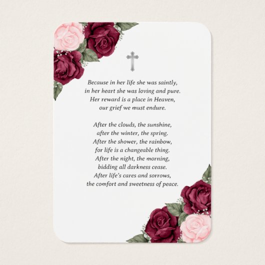 Waterverf Rode roze Memorial Funeral Prayer Kaart (Achterkant)