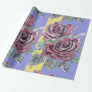 Waterverf rode roze Paarse lentesbloemen Cadeaupapier