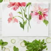 Waterverf rode roze papaverbloem theedoek (Gevouwen)