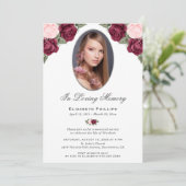 Waterverf Rode Roze Rozen Foto Memorial Service Kaart (Staand voorkant)