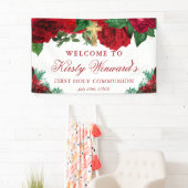 Waterverf Rode Rozen 1e Heilige Communie Spandoek (Insitu)