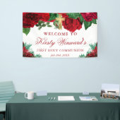 Waterverf Rode Rozen 1e Heilige Communie Spandoek (Beurs)
