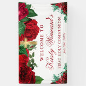 Waterverf Rode Rozen 1e Heilige Communie Spandoek (Verticaal)