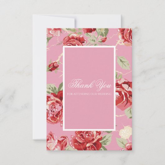 Waterverf rode rozen aangepast roze bruiloft bedankkaart (Voorkant)