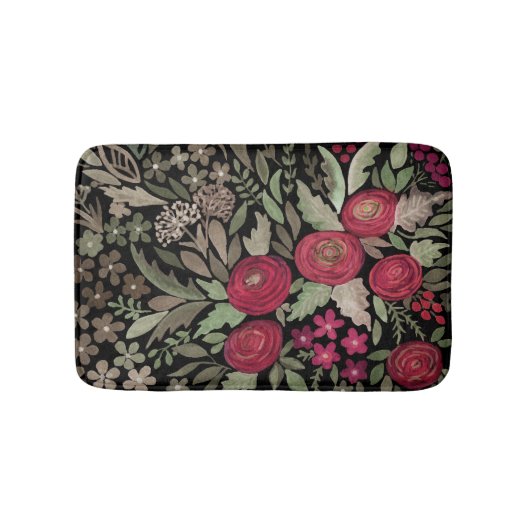 Waterverf rode rozen bloemen kleine florgroen le badmat (Voorkant)