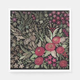 Waterverf rode rozen bloemen kleine florgroen le servet