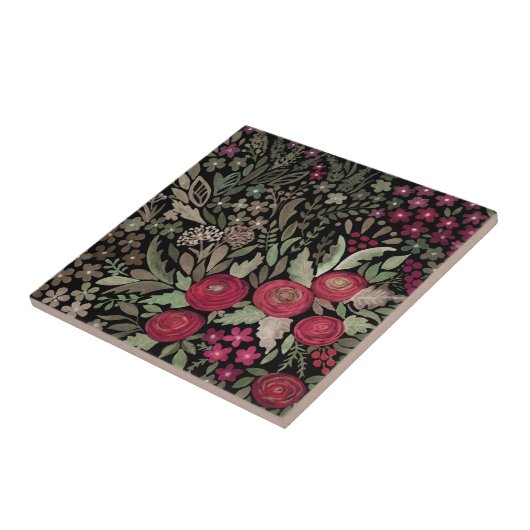 Waterverf rode rozen bloemen kleine florgroen le tegeltje (Zijkant)