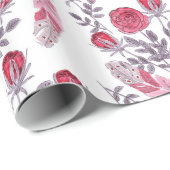 Waterverf rode rozen bloemen veren wit cadeaupapier (Rol Hoek)