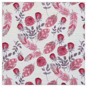 Waterverf rode rozen bloemen veren wit stof