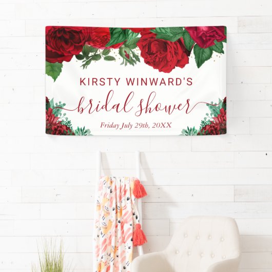 Waterverf Rode Rozen Bruidsdouche Welkom Spandoek (Insitu)