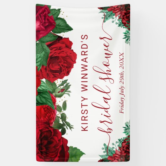 Waterverf Rode Rozen Bruidsdouche Welkom Spandoek (Verticaal)