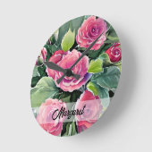 Waterverf Rode Rozen Gepersonaliseerd Ronde Klok (Hoek)