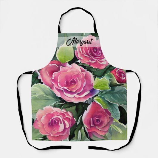 Waterverf Rode Rozen Gepersonaliseerd Schort (Voorkant)