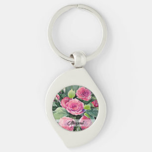 Waterverf Rode Rozen Gepersonaliseerd Sleutelhanger