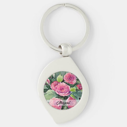 Waterverf Rode Rozen Gepersonaliseerd Sleutelhanger (Voorkant)