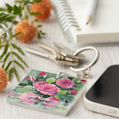 Waterverf Rode Rozen Gepersonaliseerd Sleutelhanger (Voorkant Rechts)