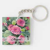 Waterverf Rode Rozen Gepersonaliseerd Sleutelhanger (Achterkant)