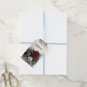 Waterverf rode rozen  Gothic bruiloft Cadeaulabel