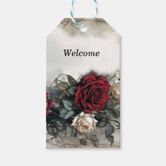 Waterverf rode rozen  Gothic bruiloft Cadeaulabel (Voorkant)