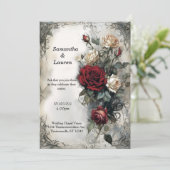 Waterverf rode rozen  Gothic bruiloft Kaart (Staand voorkant)