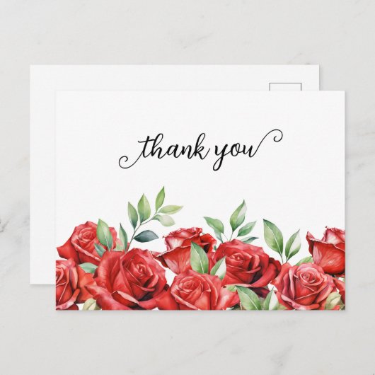 Waterverf rode rozen grens dank u briefkaart (Voorkant / Achterkant)