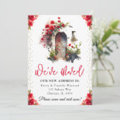 Waterverf rode rozen lenteverklep nieuw startpunt aankondiging (Staand voorkant)