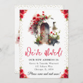 Waterverf rode rozen lenteverklep nieuw startpunt aankondiging (Voorkant / Achterkant)