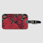 Waterverf rode rozen op zwart, bagagelabel (Voorkant (horizontaal))