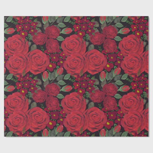 Waterverf rode rozen op zwart, cadeaupapier (Vlak)
