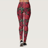 Waterverf rode rozen op zwart, leggings (Achterkant)