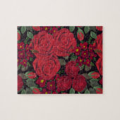 Waterverf rode rozen op zwart, legpuzzel (Horizontaal)