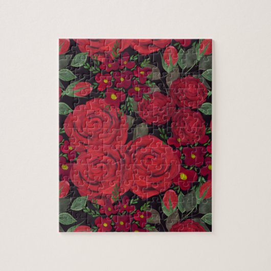 Waterverf rode rozen op zwart, legpuzzel (Verticaal)