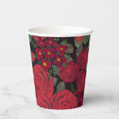 Waterverf rode rozen op zwart, papieren bekers (Achterkant)