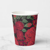 Waterverf rode rozen op zwart, papieren bekers (Links)