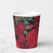 Waterverf rode rozen op zwart, papieren bekers (Rechts)