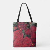Waterverf rode rozen op zwart, tote bag (Achterkant)