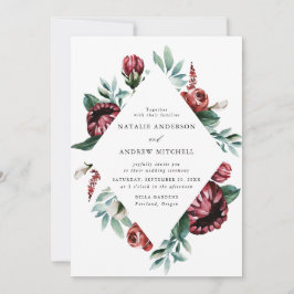 Waterverf Rode Rozen & Paarse Bloemen Frame Trouwk Kaart