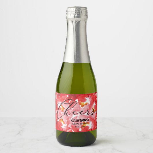 Waterverf Rode Rozen Vrijgezellenfeest Mini Sparkling Wijnetiket (Voorkant)