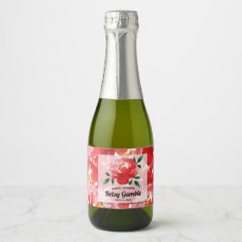 Waterverf Rode Rozen Vrijgezellenfeest Mini Sparkling Wijnetiket