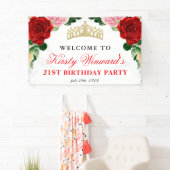 Waterverf rode rozen welkom verjaardagsfeestje spandoek (Insitu)