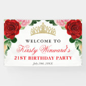 Waterverf rode rozen welkom verjaardagsfeestje spandoek (Horizontaal)