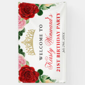 Waterverf rode rozen welkom verjaardagsfeestje spandoek (Verticaal)