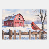 Waterverf Rode Schuur en Kardinaal Winter Decoupag Inpakpapier Vel (Voorkant 3)