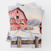 Waterverf Rode Schuur en Kardinaal Winter Decoupag Inpakpapier Vel (In situ)