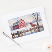 Waterverf Rode Schuur en Kardinaal Winter Rechthoekige Sticker (Envelop)