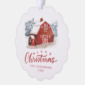 Waterverf Rode Schuur Vrolijk Kerstfeest Foto Ornament Kaart (Links)